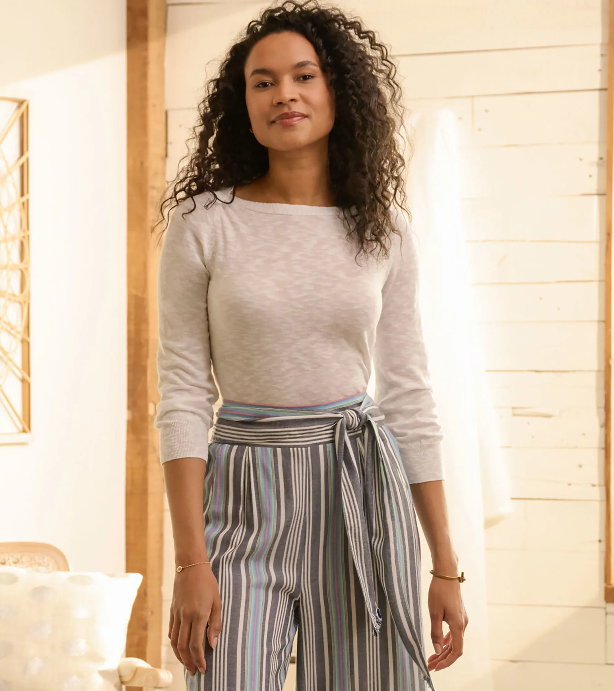 Sale 3/4 Sleeve Knit Breton - White Women Sweaters
