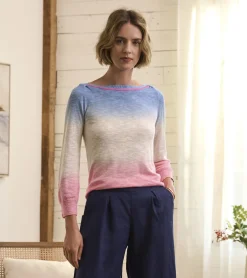 Sale 3/4 Sleeve Knit Breton- Sunset Dip Dye Women Sweaters