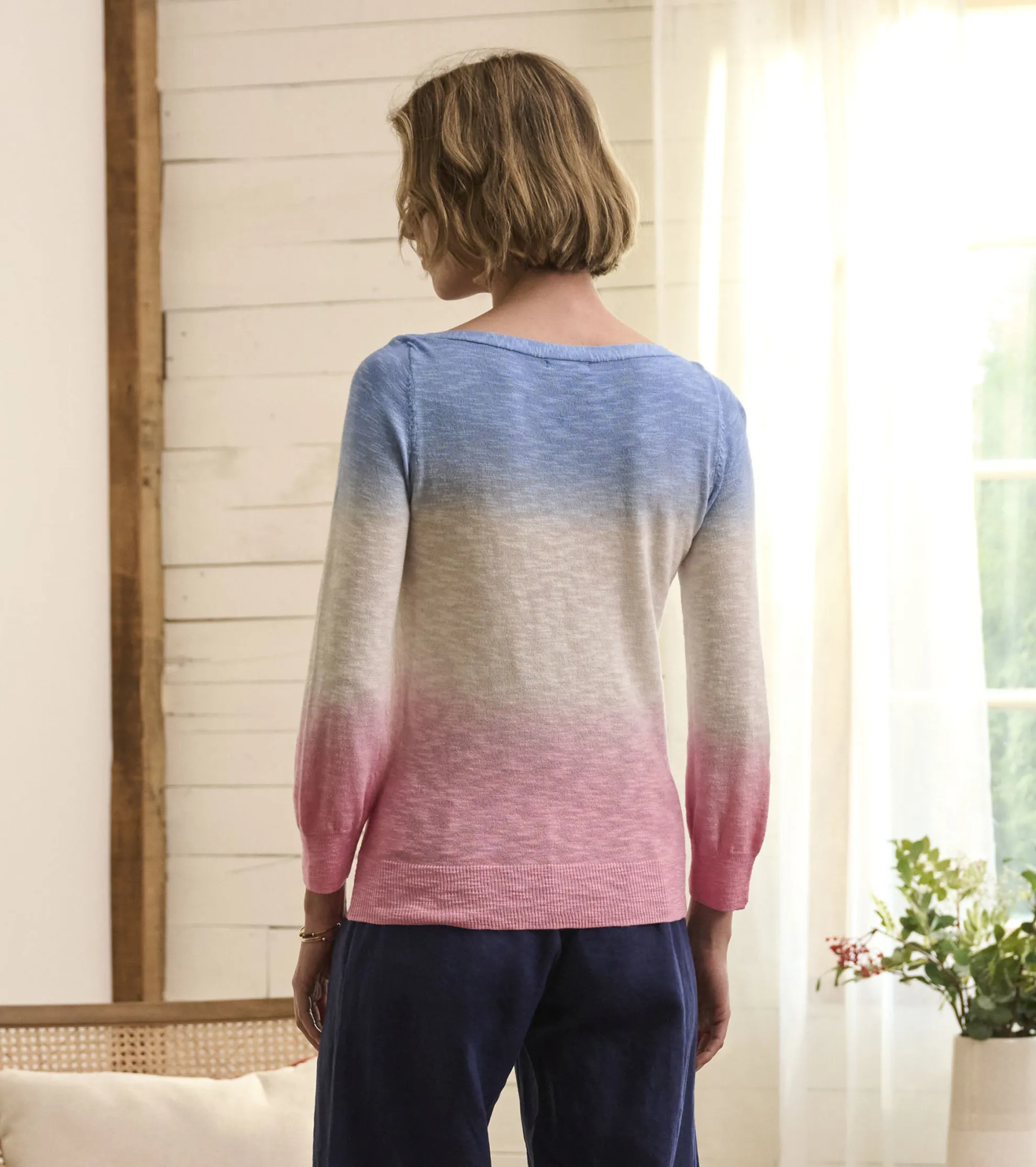 Sale 3/4 Sleeve Knit Breton- Sunset Dip Dye Women Sweaters