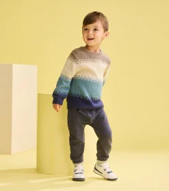 Discount Baby & Toddler Boys Blue Combo Crew Neck Knit Sweater Sweaters