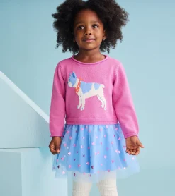 Best Baby & Toddler Girls French Bulldogs Drop Waist Sweater Dress Sweaters