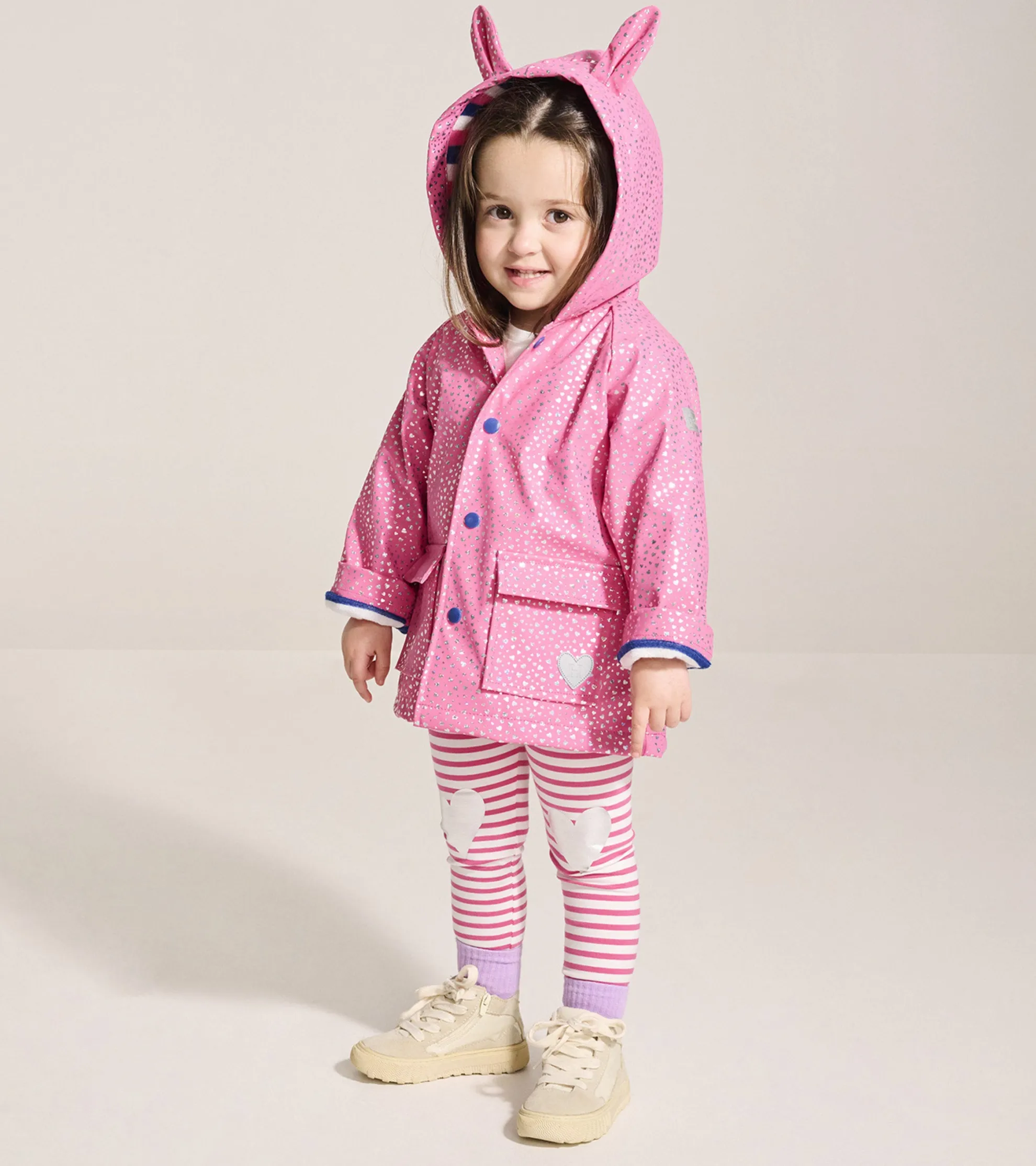 Hot Baby & Toddler Girls Glitter Hearts Button-Up Rain Jacket Rainwear|Rainwear