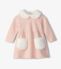 Clearance Baby & Toddler Girls Rose Elegance Herringbone Fur Trim Dress Dresses