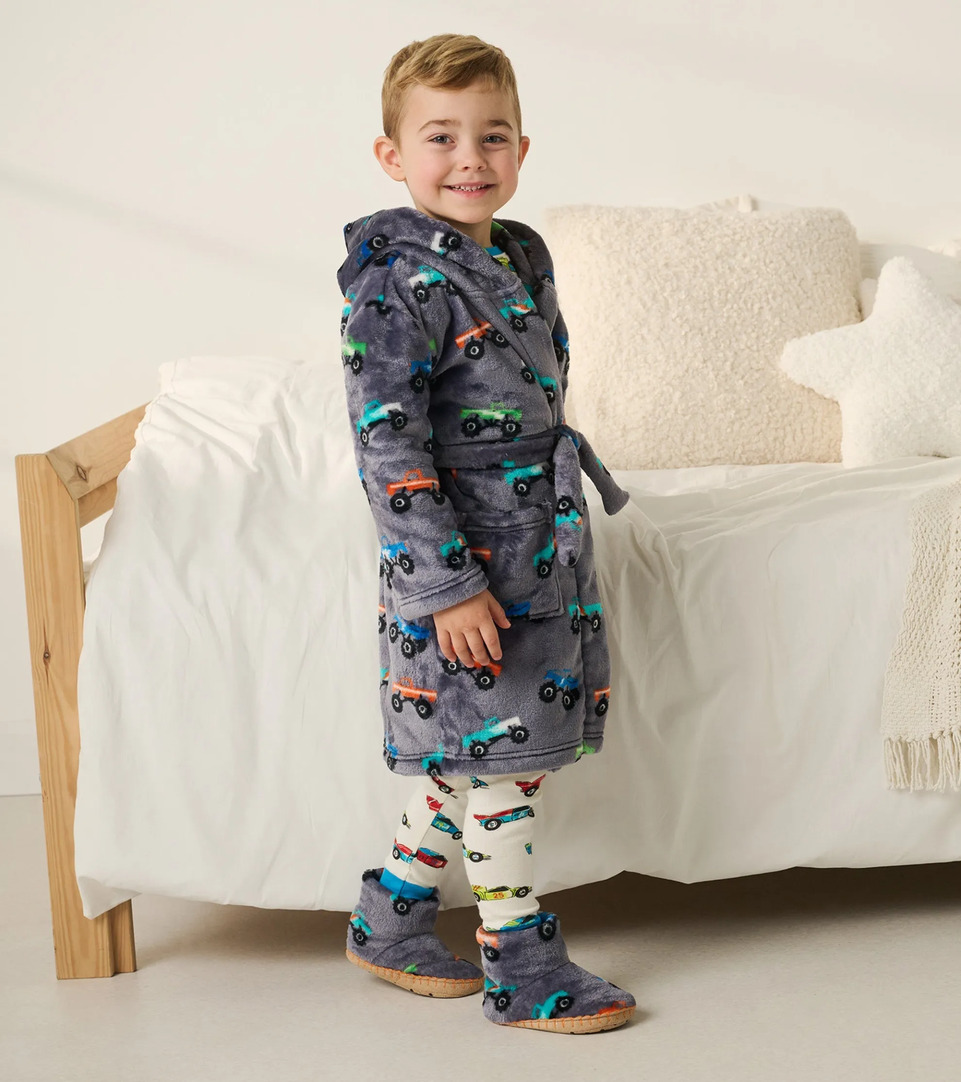Online Baby Boys Monster Trucks Fleece Slippers BOY Sleepwear|Sleepwear