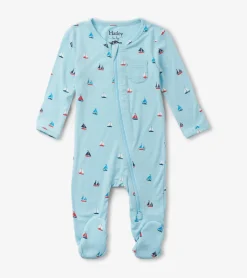 New Baby Boys Tiny Sailboats Footed Sleeper Sleepwear|Sleepwear