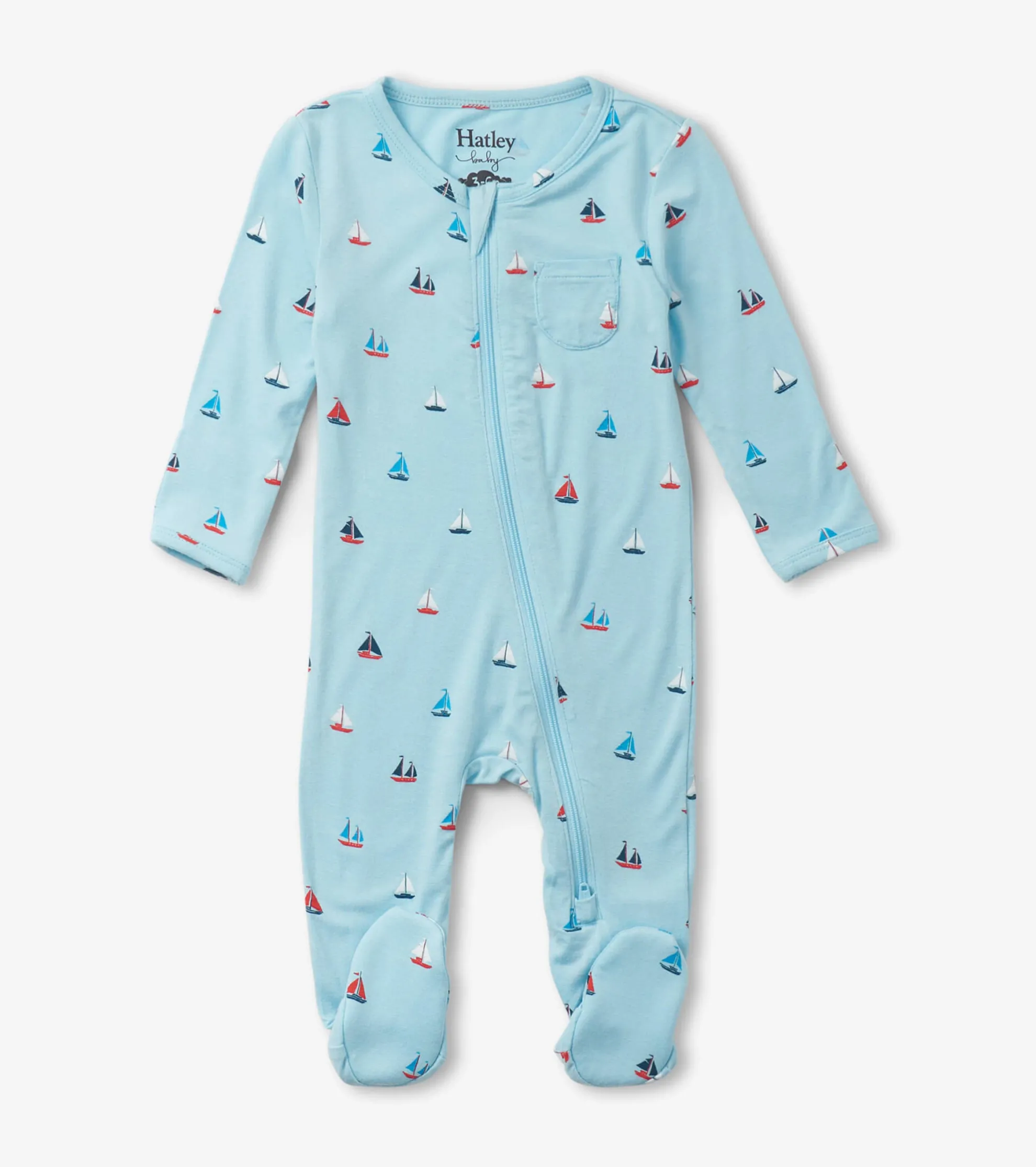 New Baby Boys Tiny Sailboats Footed Sleeper Sleepwear|Sleepwear