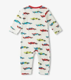 Hot Baby Boys Water Colour Racecars Long Sleeve Romper Rompers
