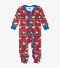 Clearance Baby Elk Plaid Cotton Footed Sleeper Sleepwear|Sleepwear