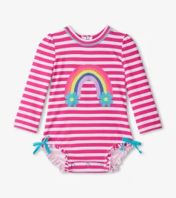 New Baby Girls Candy Stripes Rashguard Swimsuit Swimwear|Swimwear