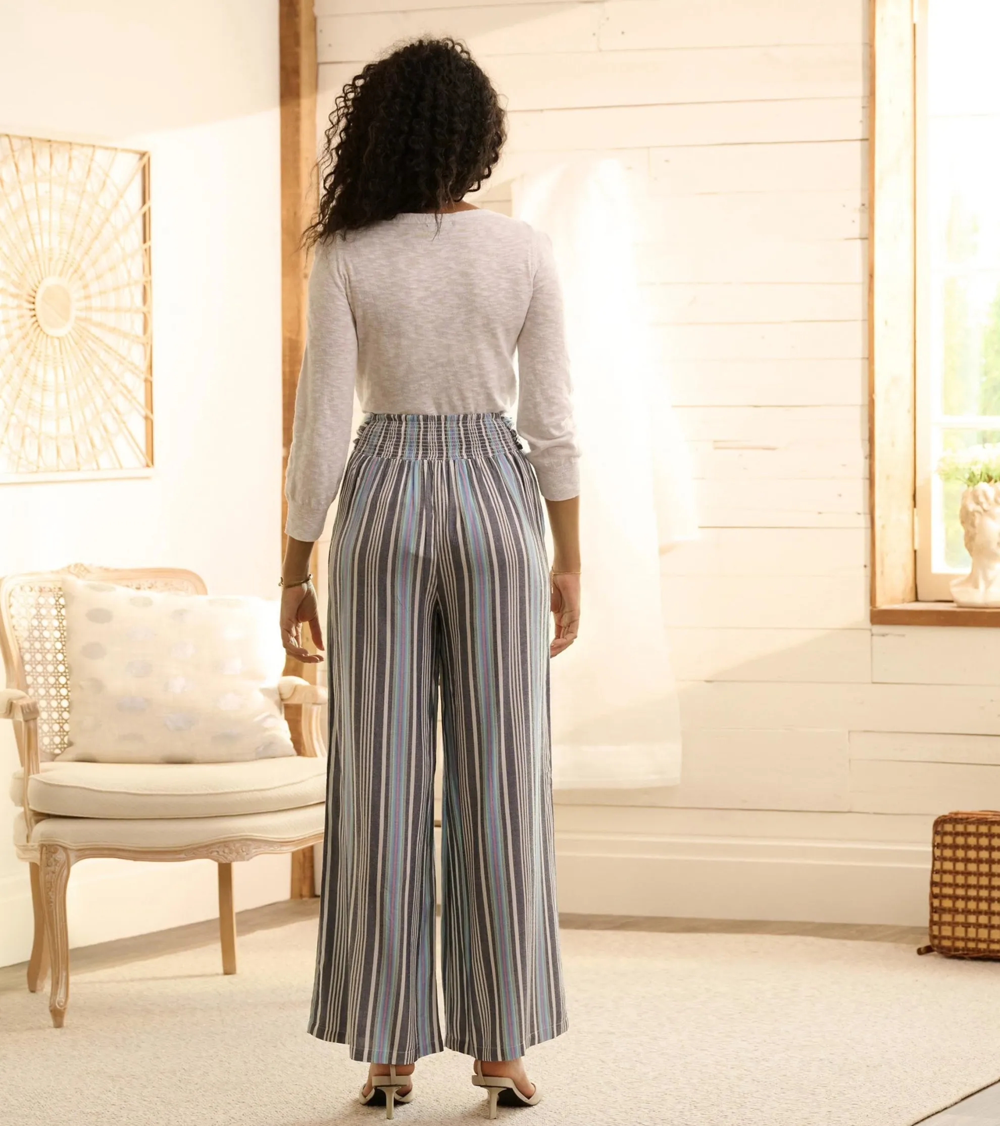 Online Belted Wide Leg Pants - Rainbow Stripes Women Bottoms