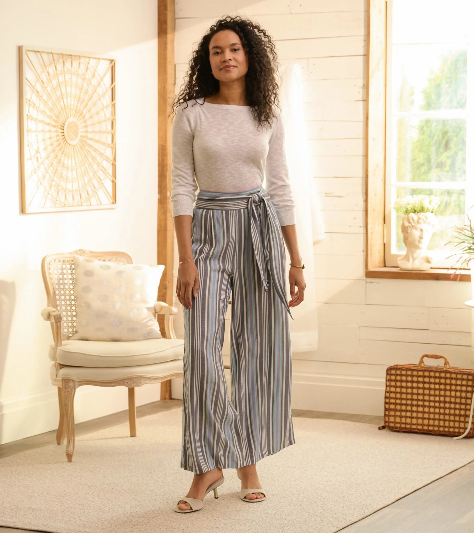 Online Belted Wide Leg Pants - Rainbow Stripes Women Bottoms