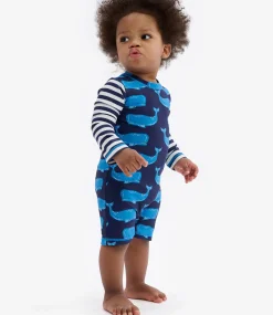 Best Block Whales Baby One-Piece Rashguard Swimwear|Swimwear