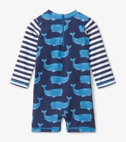 Best Block Whales Baby One-Piece Rashguard Swimwear|Swimwear