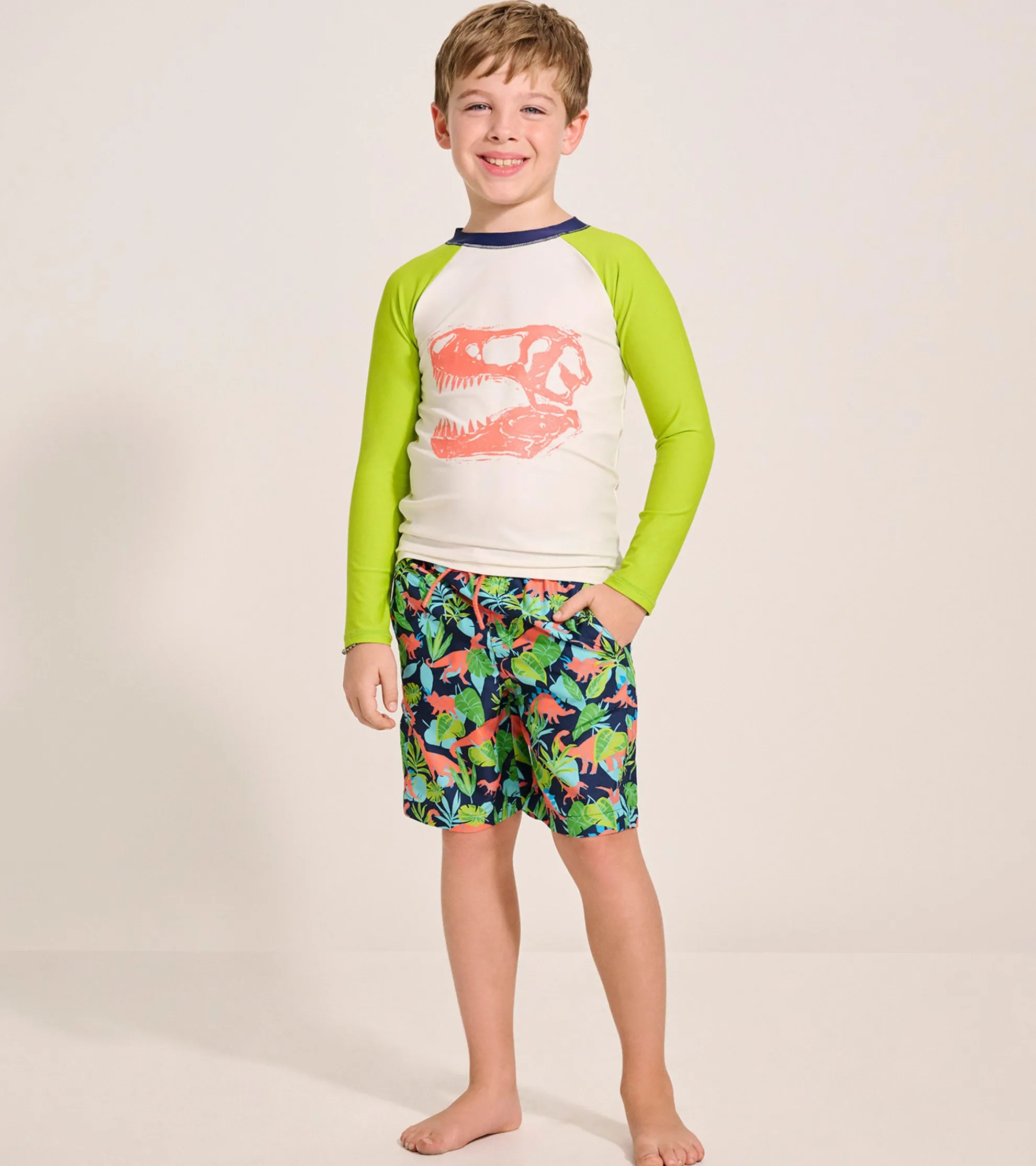 Boys Dino Skull Long Sleeve Rashguard BOY Swimwear|Swimwear