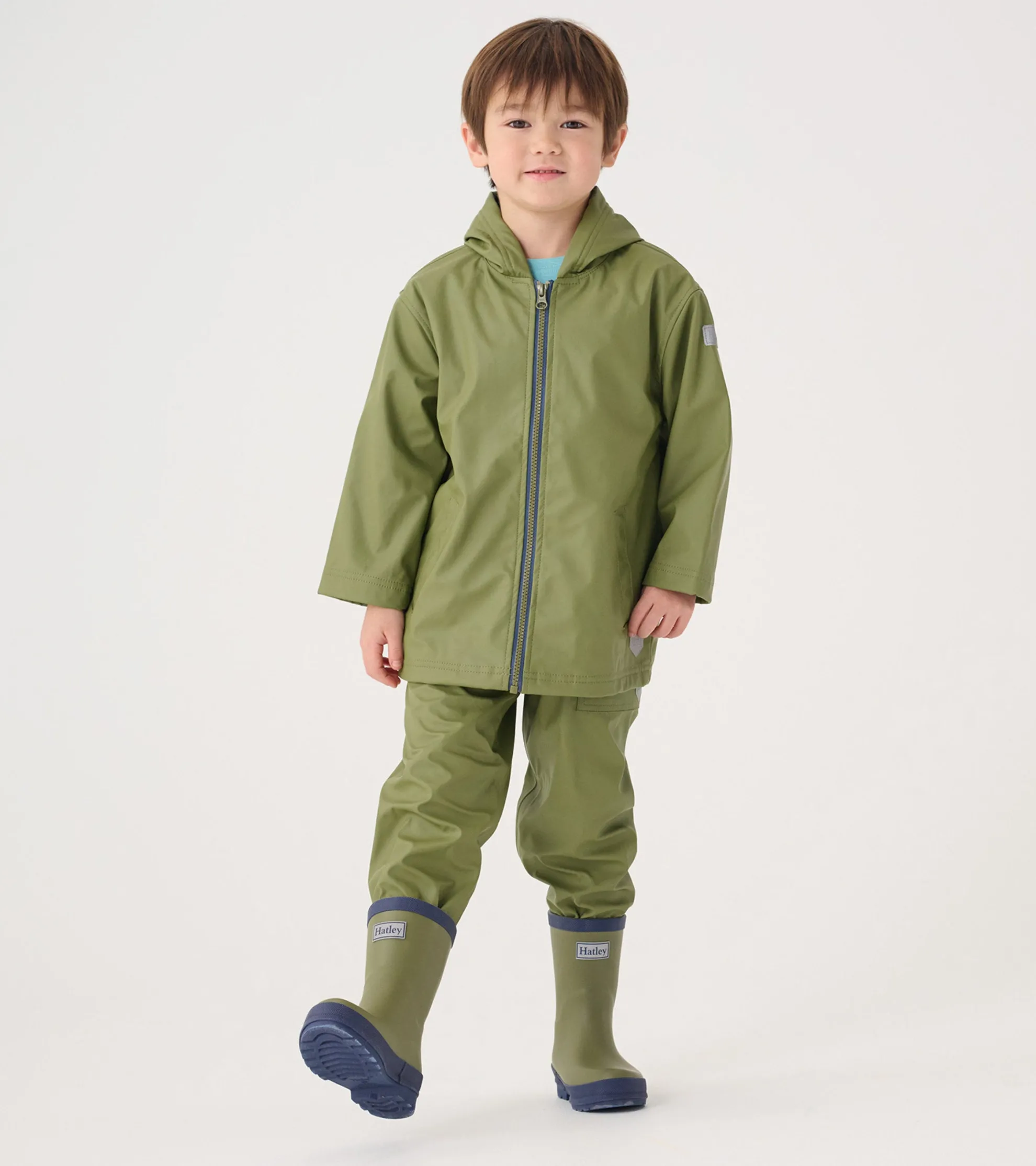 Online Boys Forest Green Zip-Up Rain Jacket BOY Rainwear|Rainwear