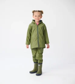 Online Boys Forest Green Zip-Up Rain Jacket BOY Rainwear|Rainwear