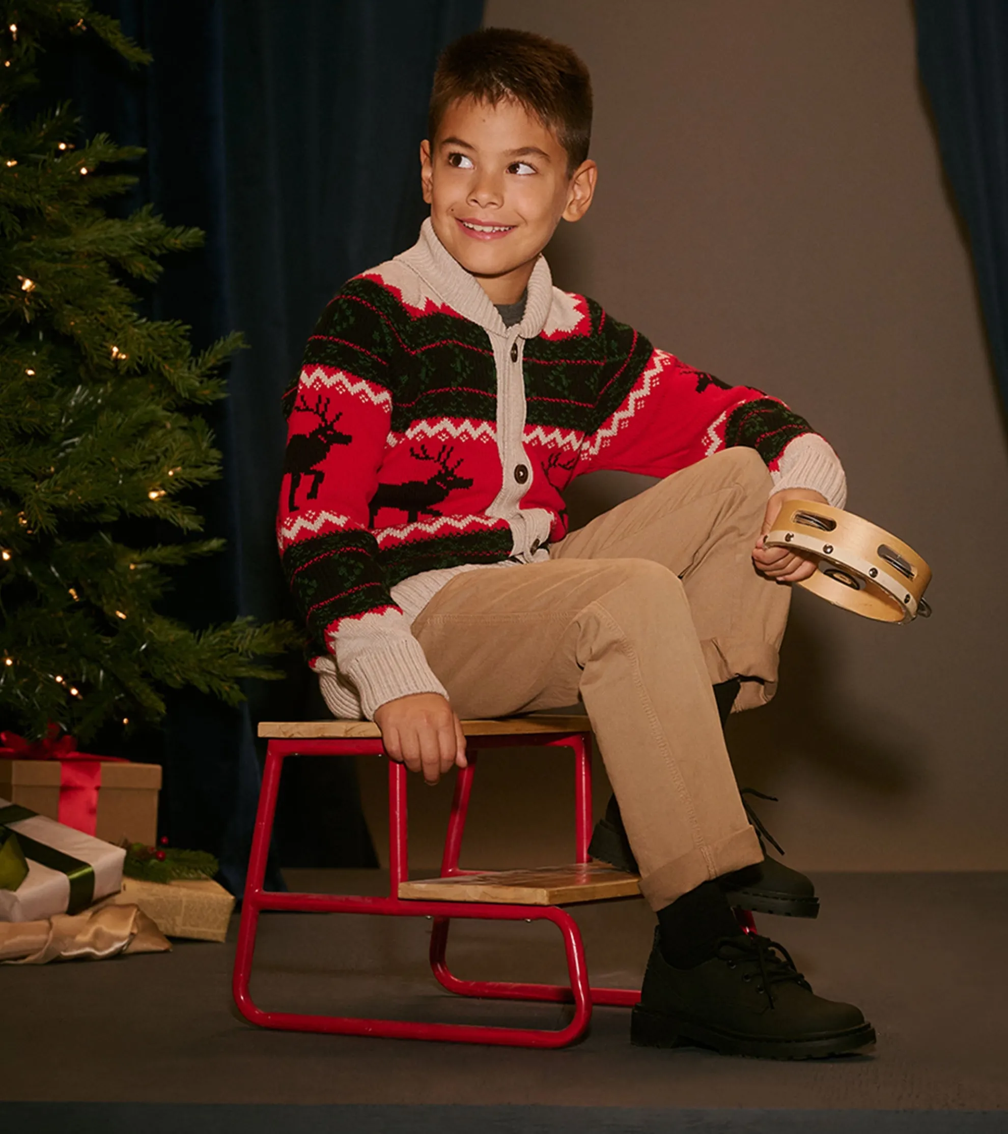 Sale Boys Holiday Elks Shawl Collar Cardigan BOY Sweaters