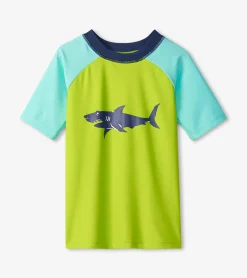 Online Boys Lime Green Shark Short Sleeve Rashguard BOY Swimwear|Swimwear