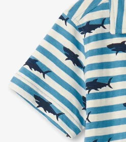 Sale Boys Shark Stripes Jersey Button Down BOY Tops