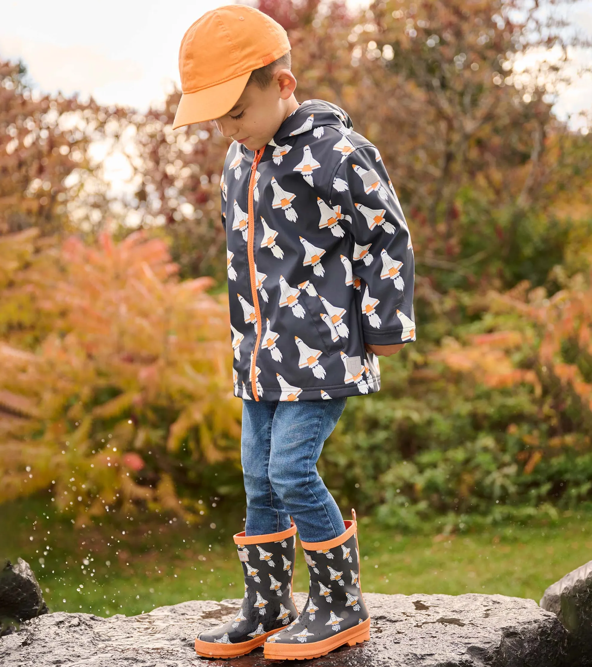 Outlet Boys Space Shuttles Colour Changing Zip-Up Rain Jacket BOY Rainwear|Rainwear