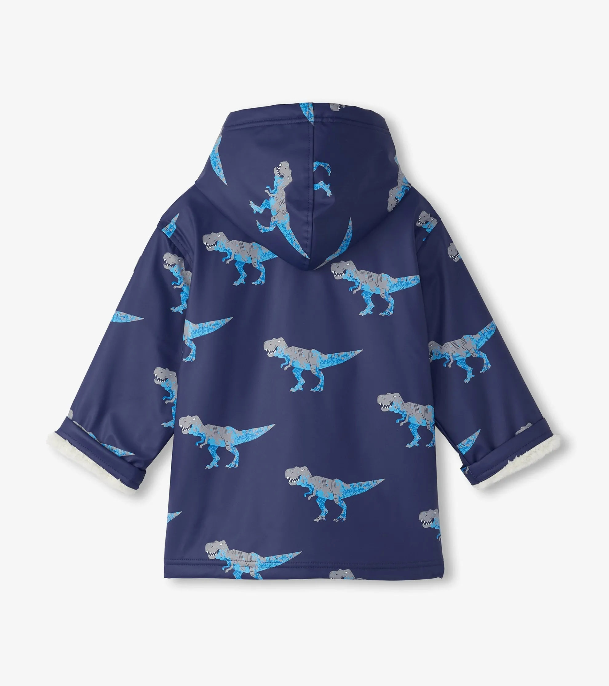 Boys T-Rex Attack Sherpa Lined Zip-Up Rain Jacket BOY Rainwear|Rainwear