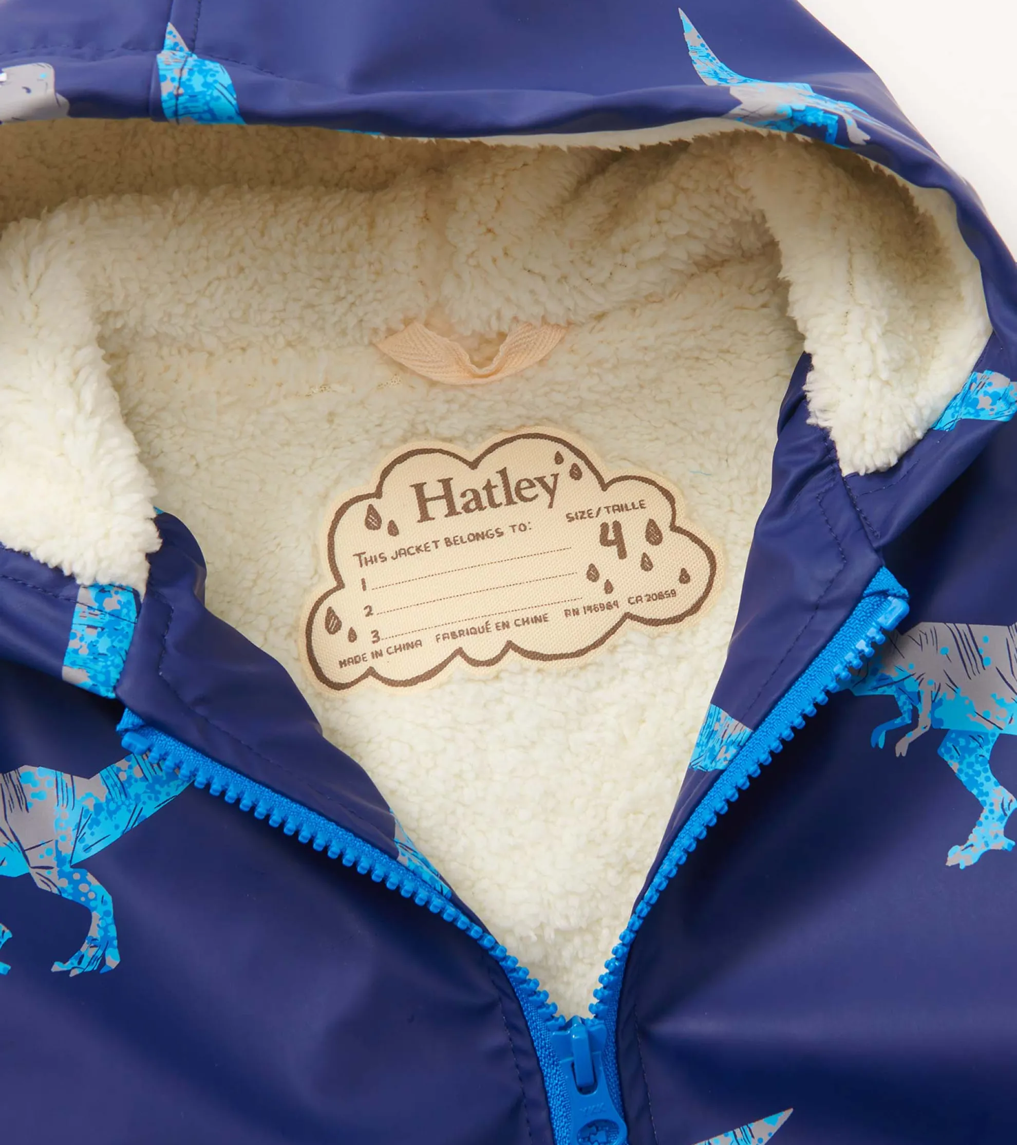 Boys T-Rex Attack Sherpa Lined Zip-Up Rain Jacket BOY Rainwear|Rainwear