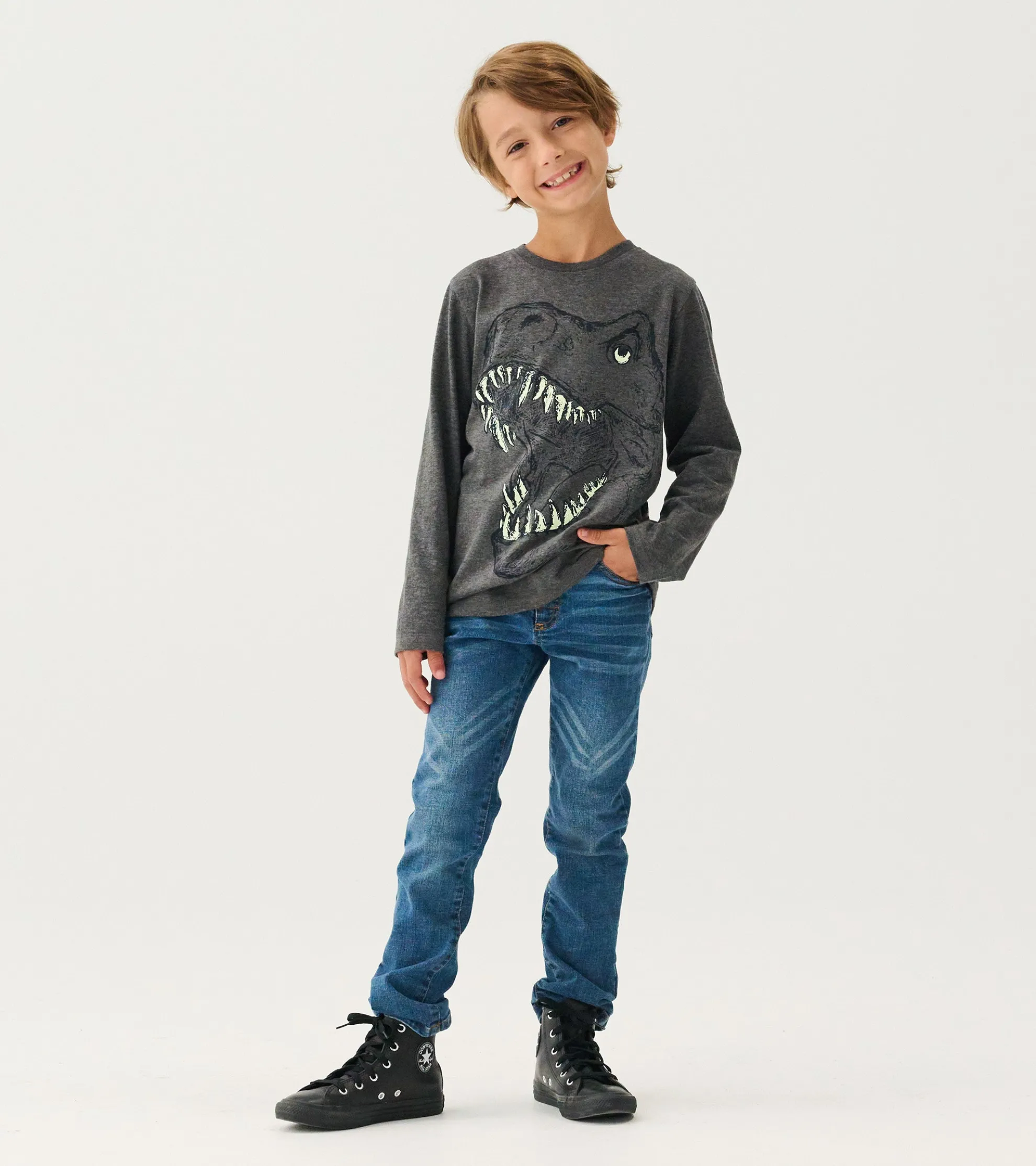 Online Boys T-Rex Glow in the Dark Long Sleeve T-Shirt BOY Tops