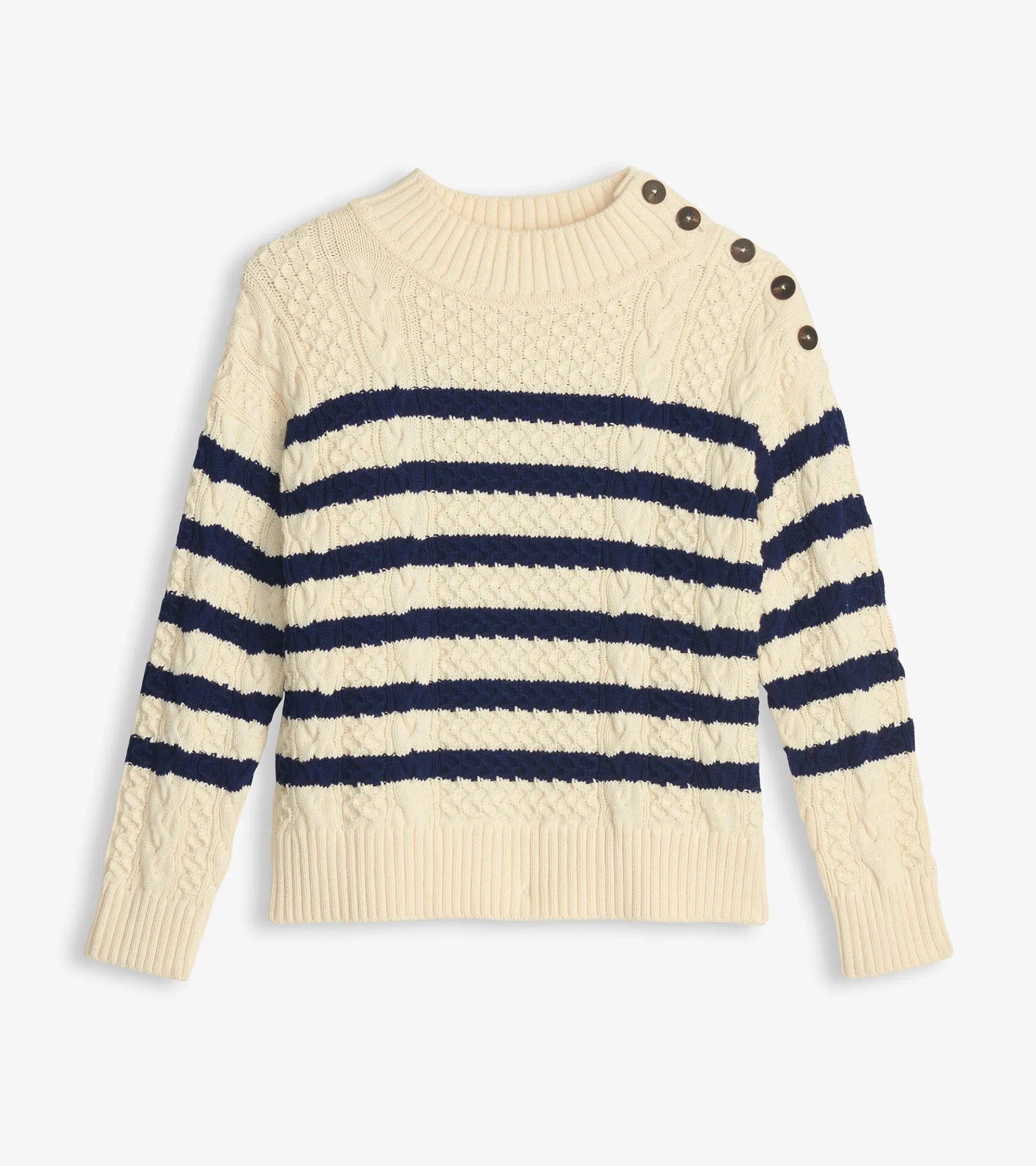 Clearance Button Neck Sweater - French Stripe Women Sweaters