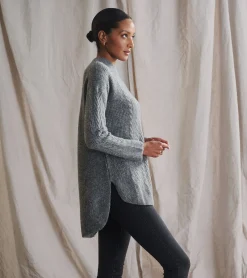 Cable Knit Tunic - Charcoal Heather Women Sweaters|Tops