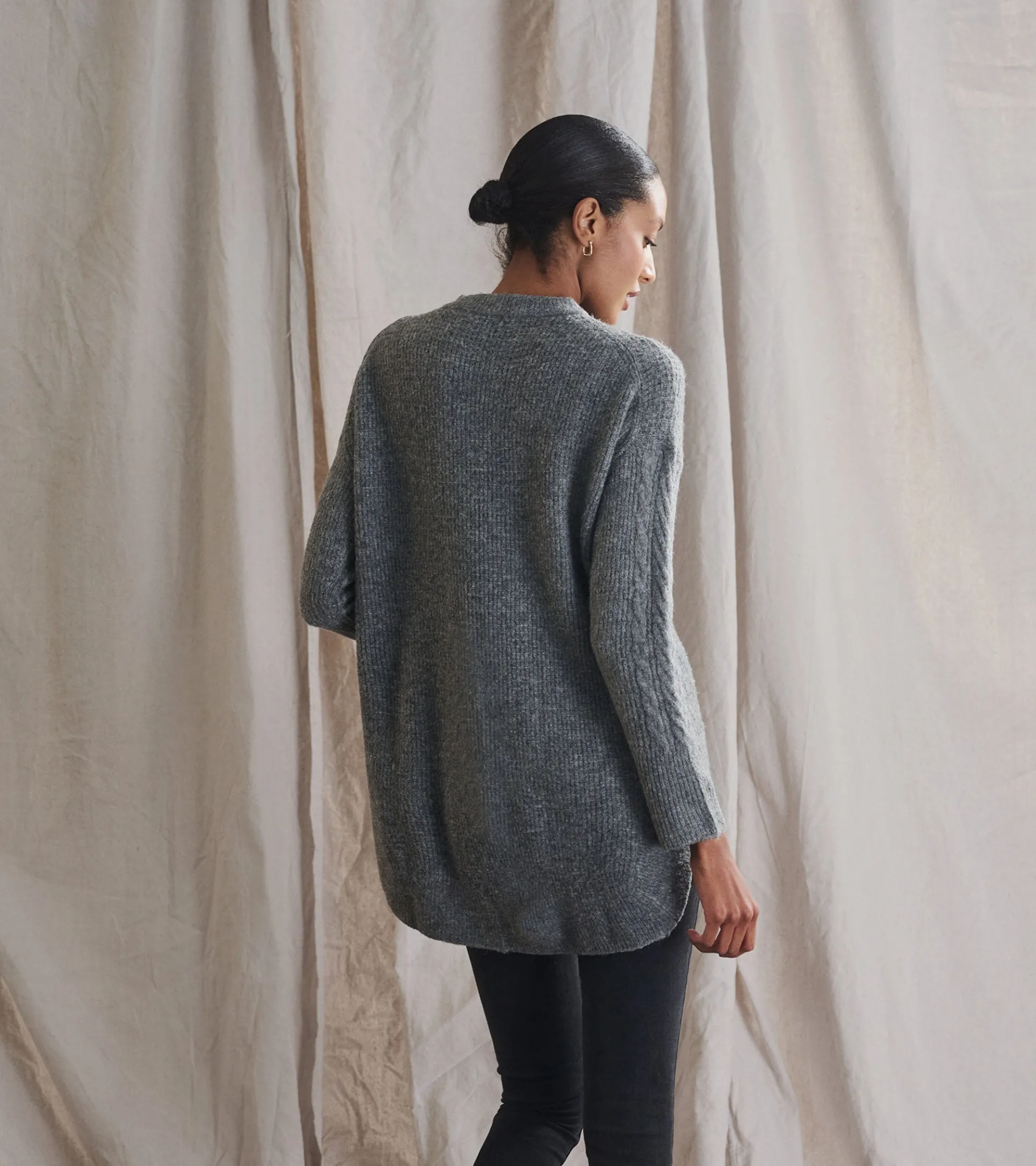Cable Knit Tunic - Charcoal Heather Women Sweaters|Tops