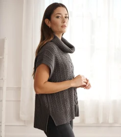 Cable Knit Vest - Charcoal Grey Women Sweaters|Tops