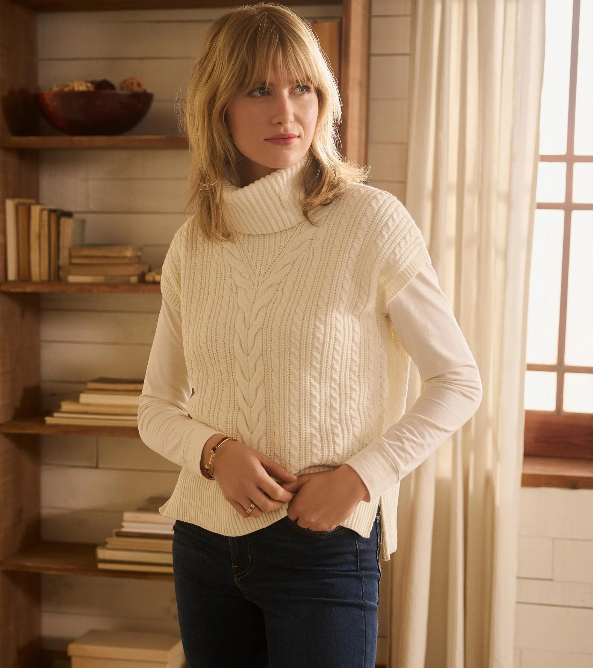 Online Cable Knit Vest - Winter White Women Sweaters|Tops