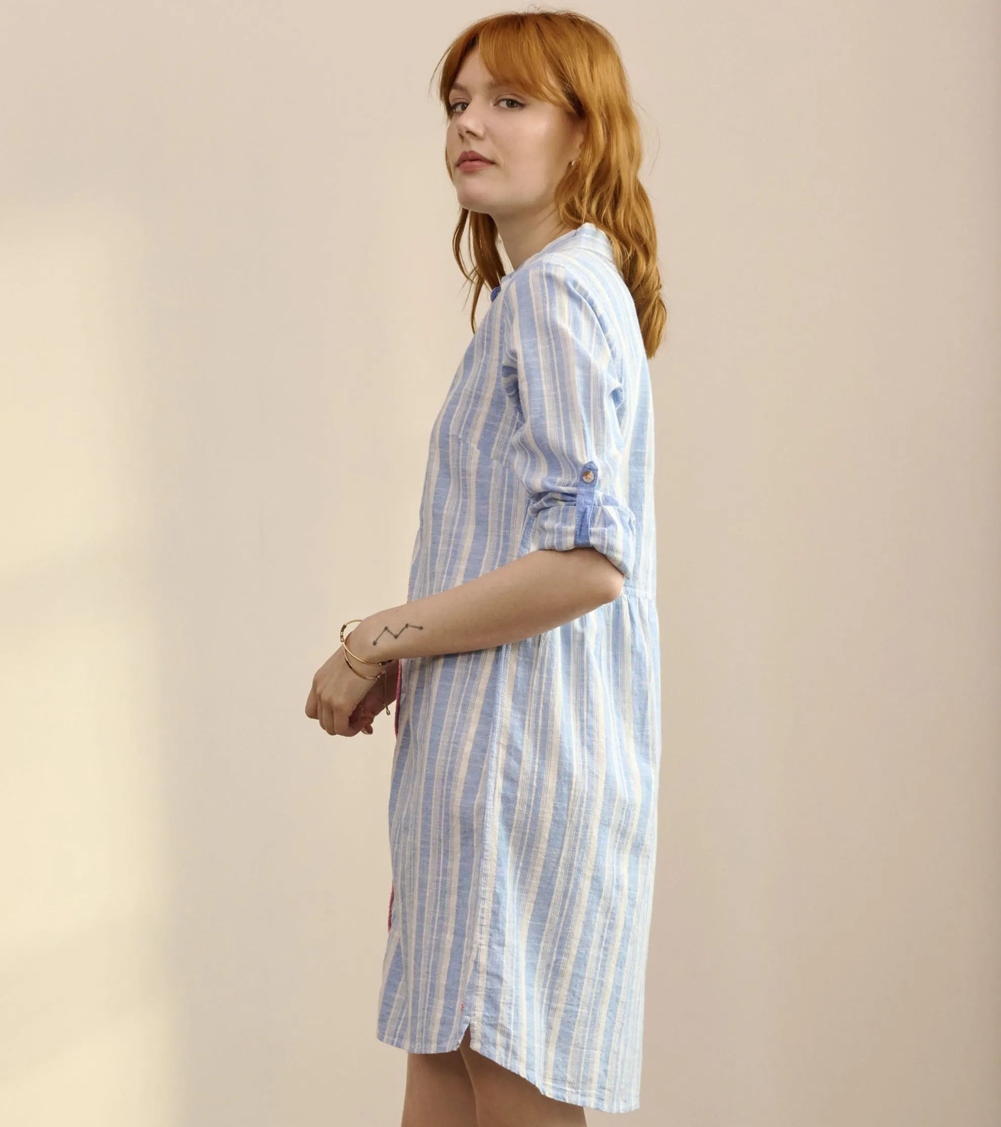Outlet Cara Shirt Dress - Light Blue Stripes Women Dresses