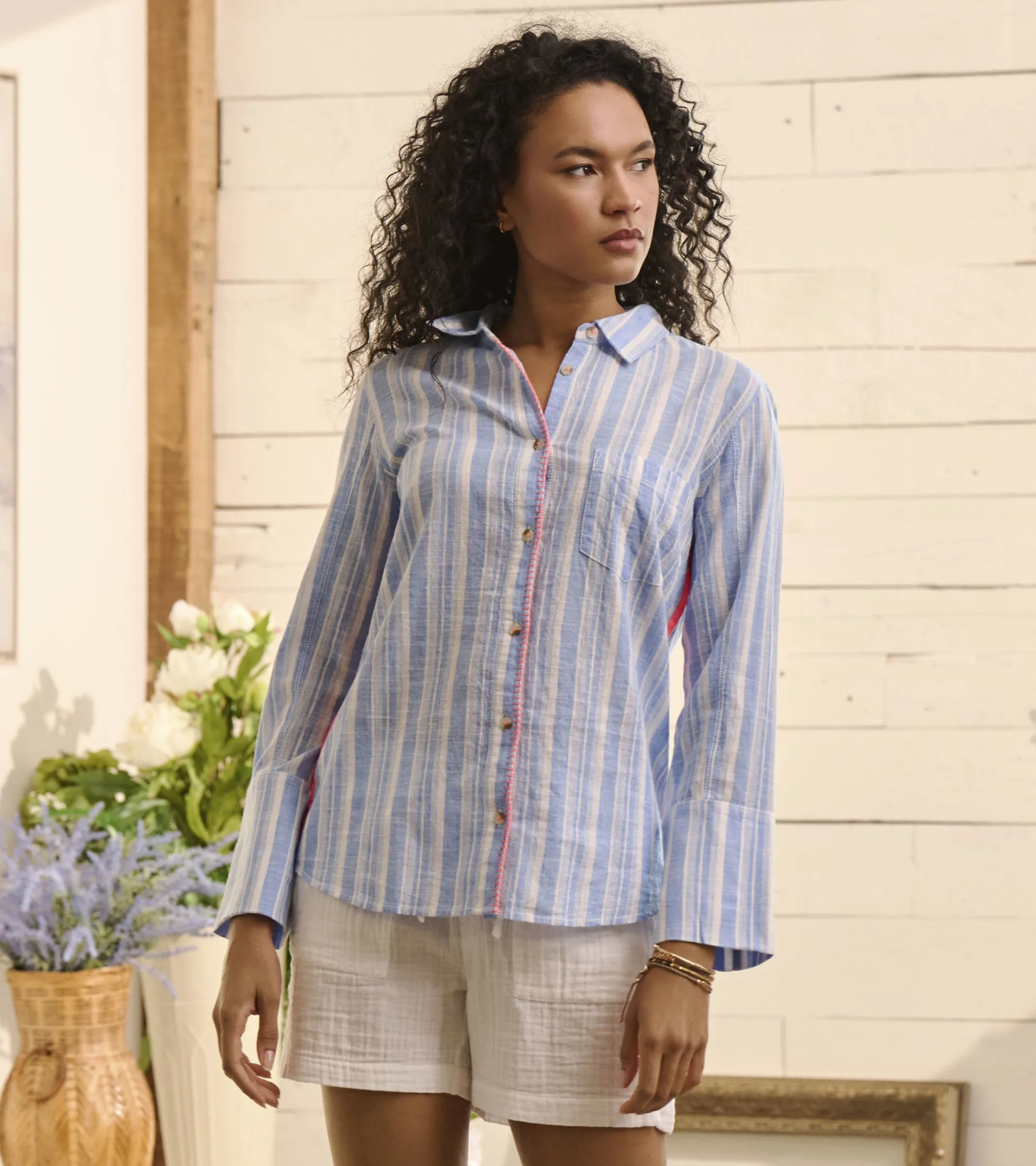 Hot Cindy Blouse - Light Blue Stripes Women Tops