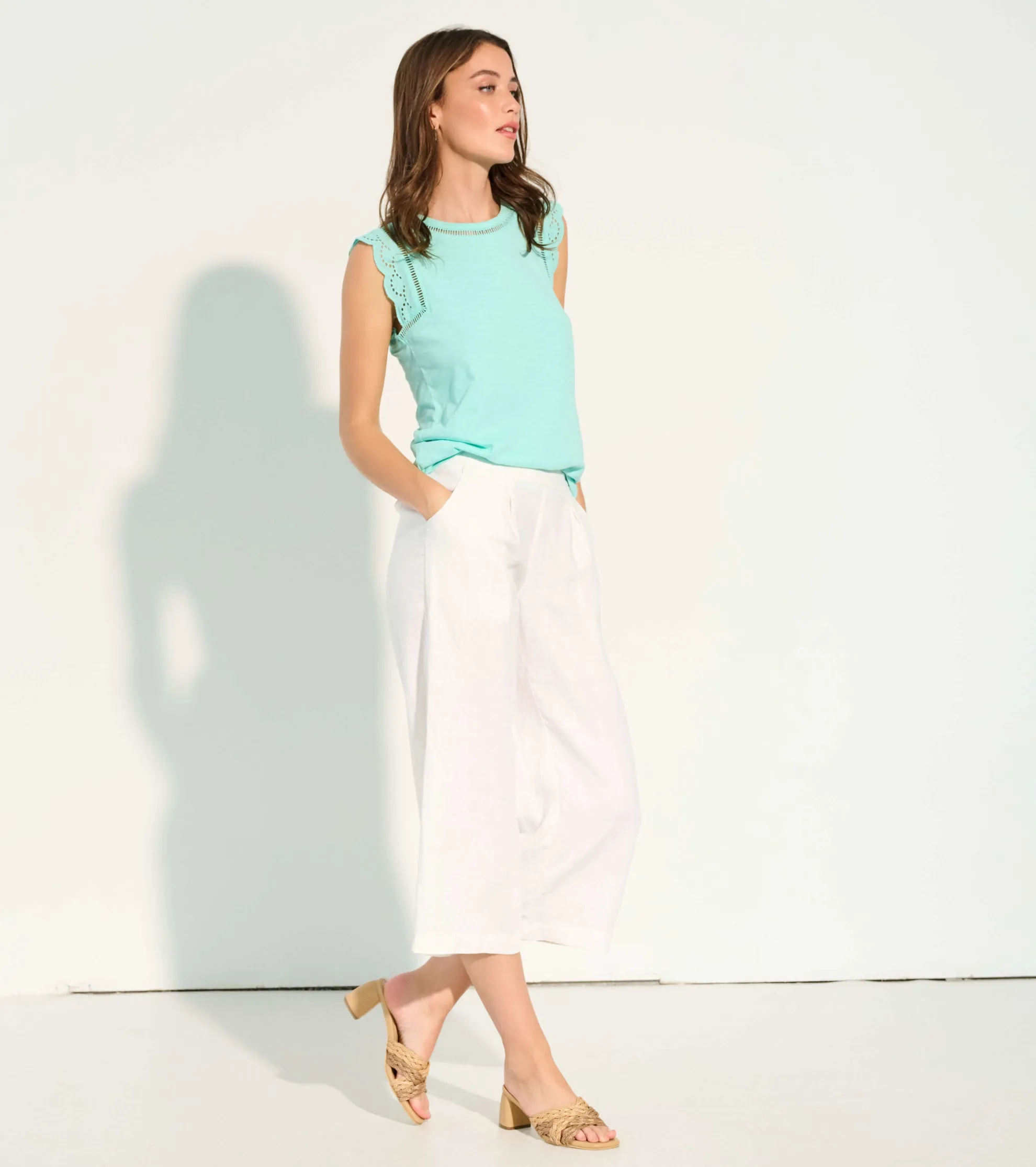 Outlet Cropped Wide Leg Pants - White Women Bottoms