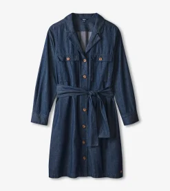 Online Denim Shirt Dress - Dark Wash Women Dresses|Tops