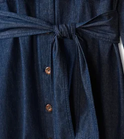 Online Denim Shirt Dress - Dark Wash Women Dresses|Tops