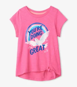 Doing Great Tie Front Tee Tops