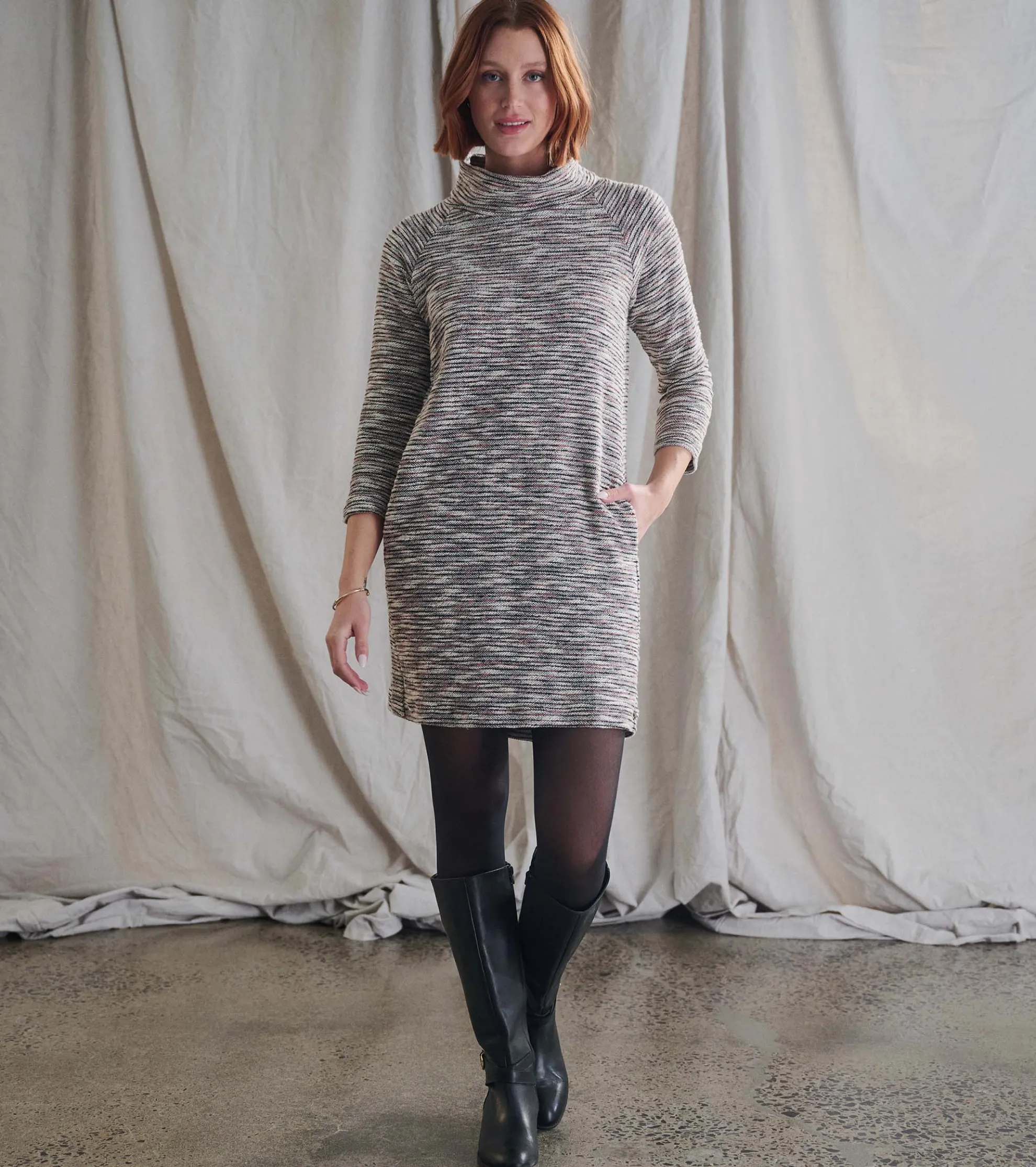 New Draped Collar Dress - Heather Grey Women Dresses