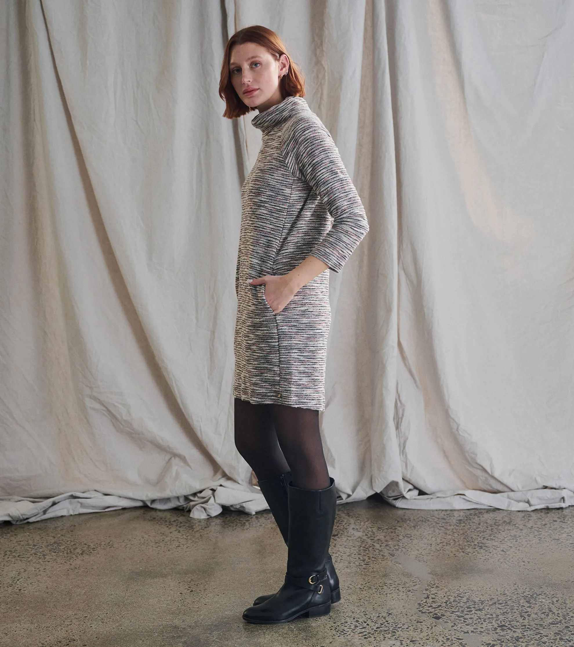 New Draped Collar Dress - Heather Grey Women Dresses