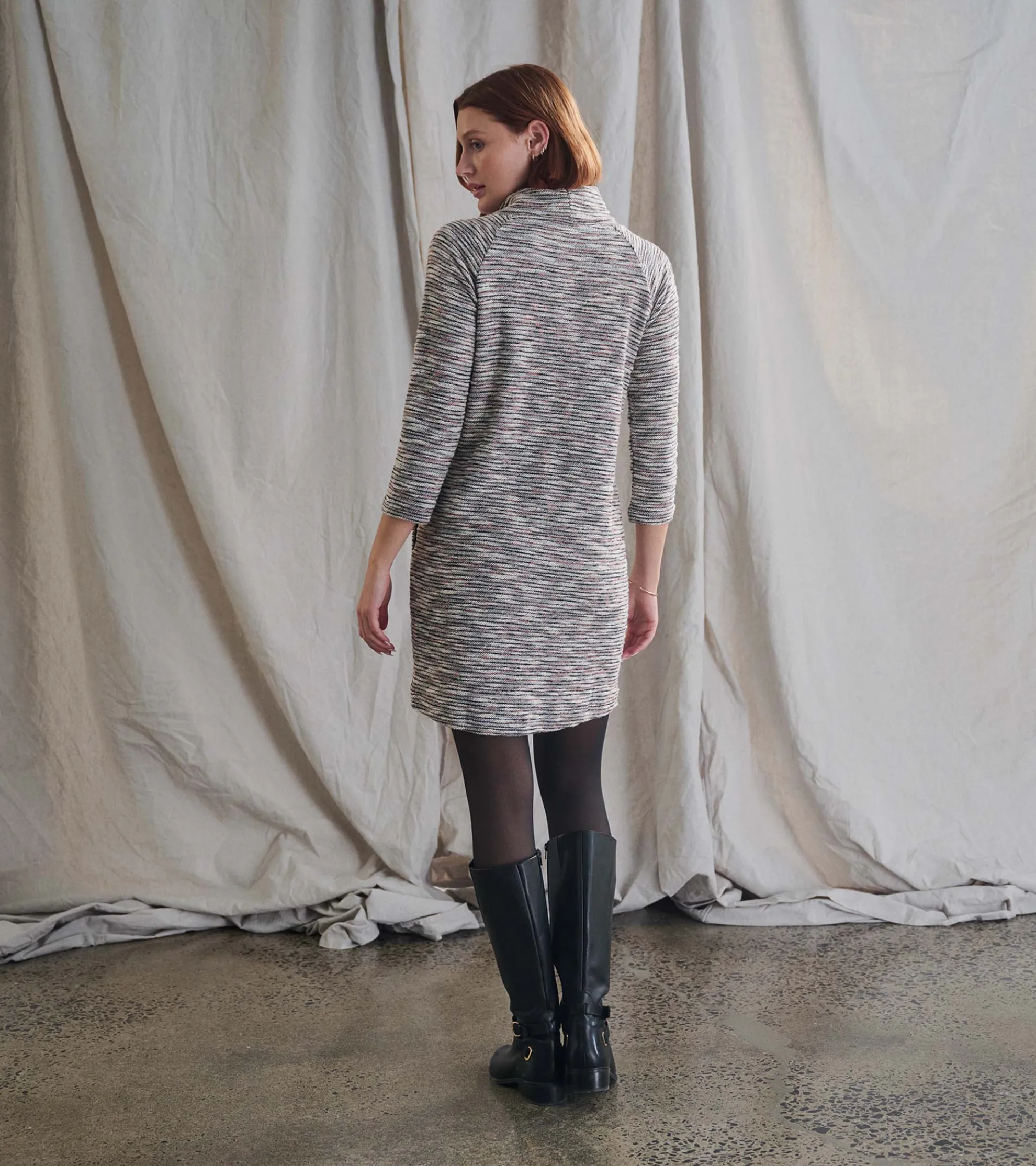 New Draped Collar Dress - Heather Grey Women Dresses