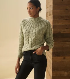 Clearance Dylan Cable Knit Sweater - Moss Green Women Sweaters