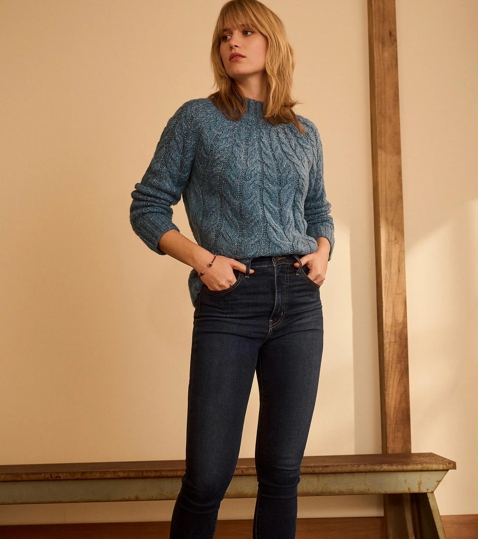 Online Dylan Cable Knit Sweater - Blue Heather Women Sweaters