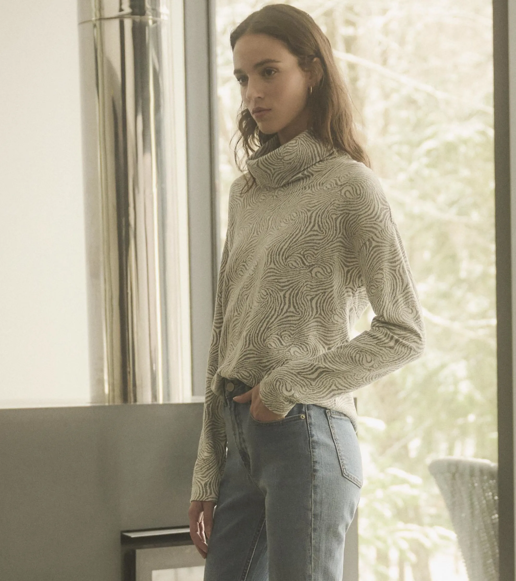 Sale Funnel Neck Top - Textured Swirl Women Tops