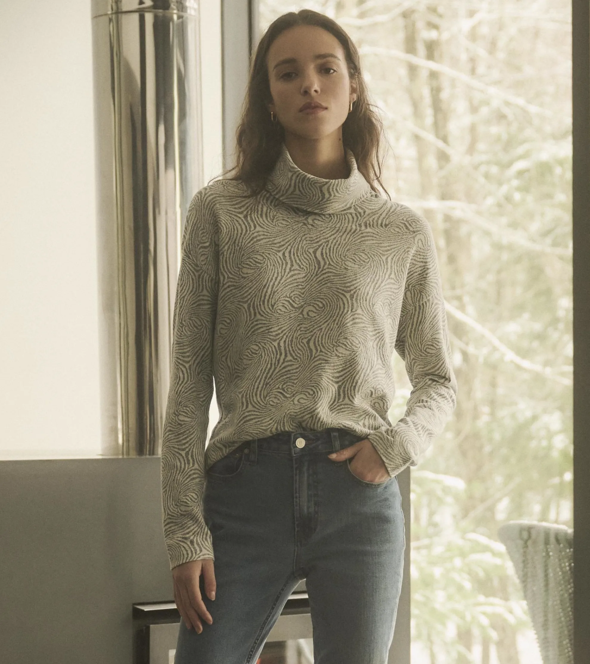 Sale Funnel Neck Top - Textured Swirl Women Tops