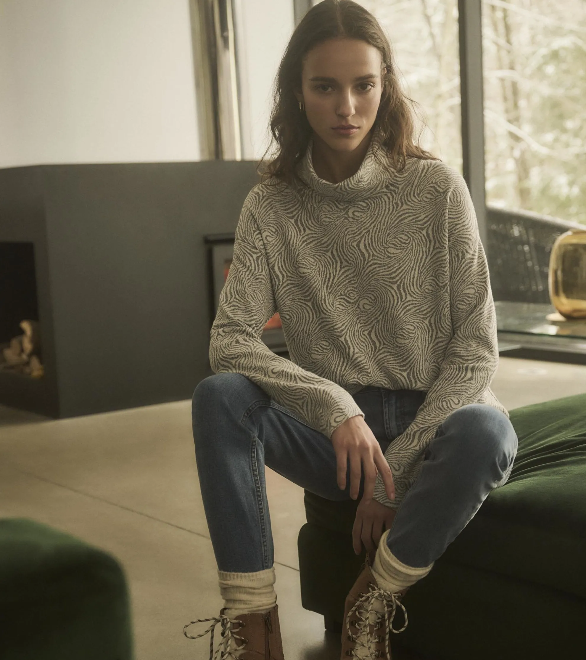 Sale Funnel Neck Top - Textured Swirl Women Tops