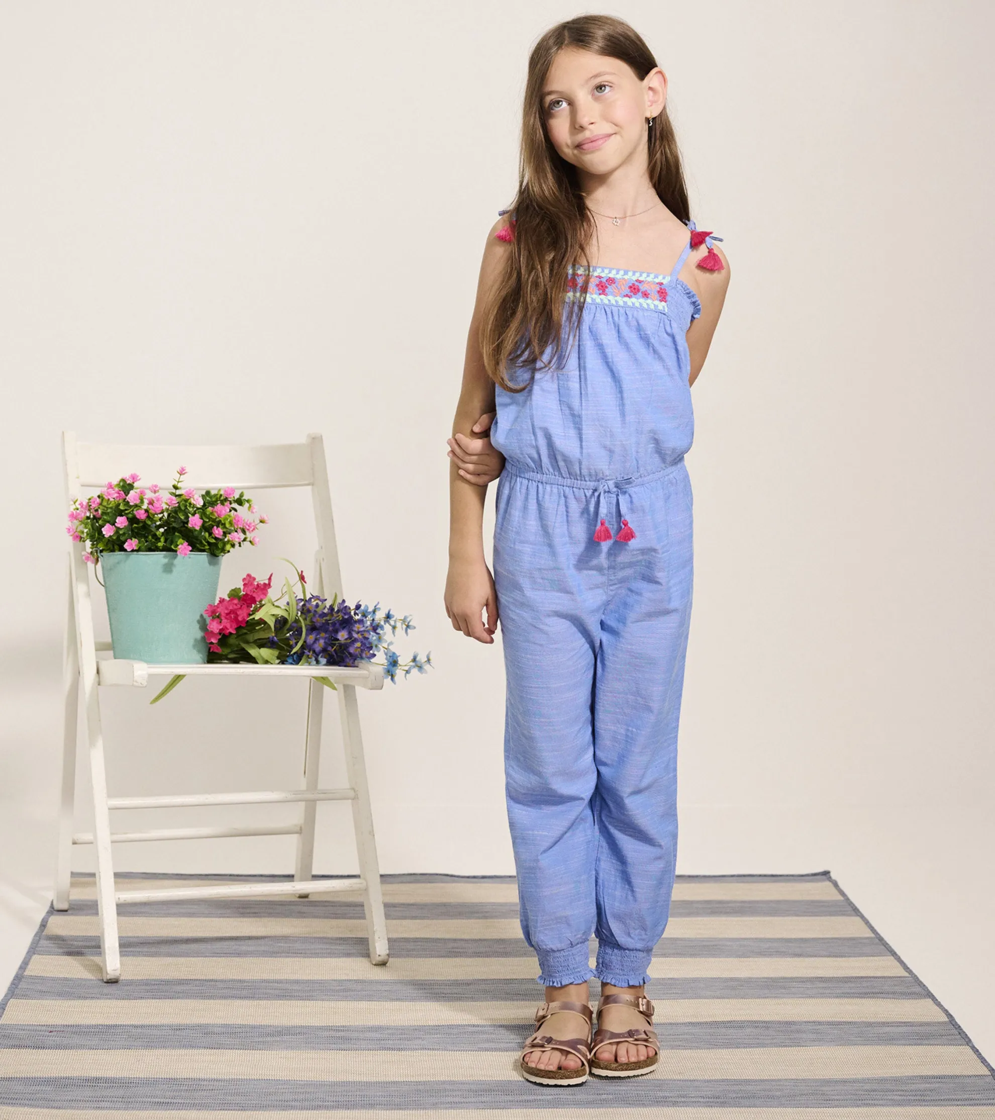 Hot Girls Chambray Smocked Jumpsuit Rompers