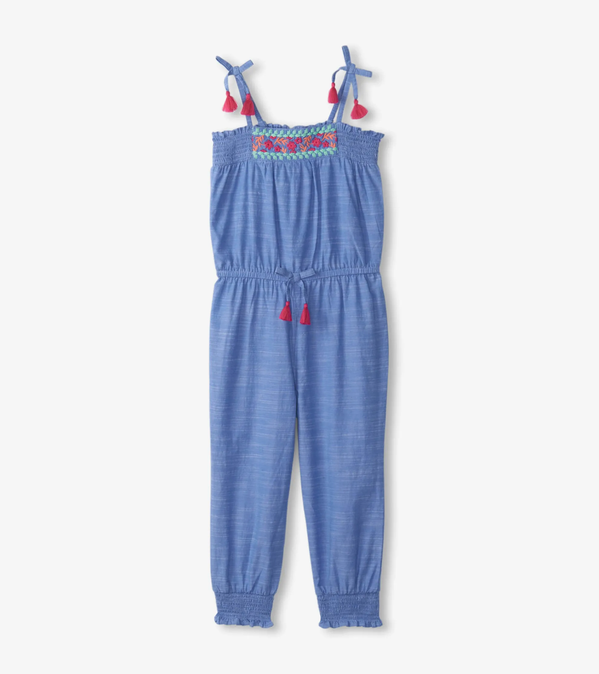 Hot Girls Chambray Smocked Jumpsuit Rompers