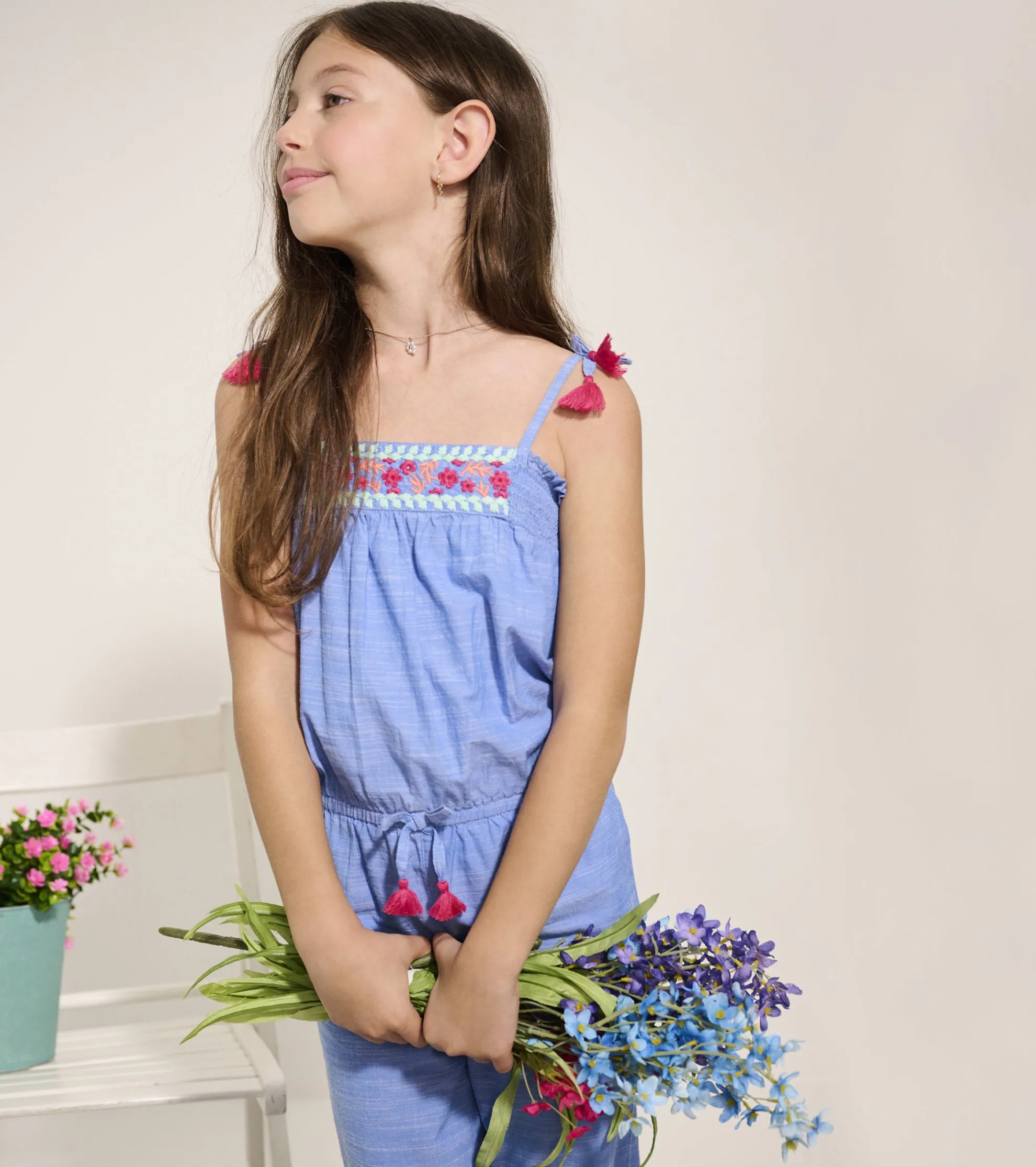 Hot Girls Chambray Smocked Jumpsuit Rompers