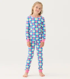 Outlet Girls Checkered Daisies Organic Cotton Pajama Set Sleepwear|Sleepwear